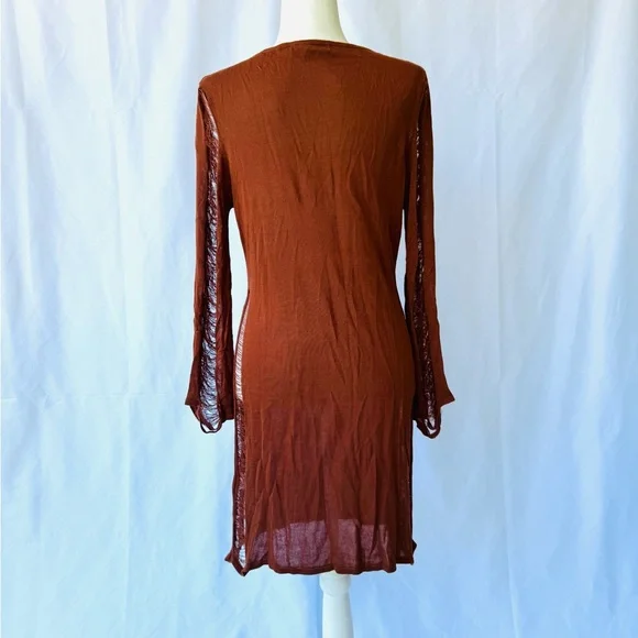 Missguided Rust-Brown Mini Dress with Ripped Texture Cuts. - Picture 4 of 7